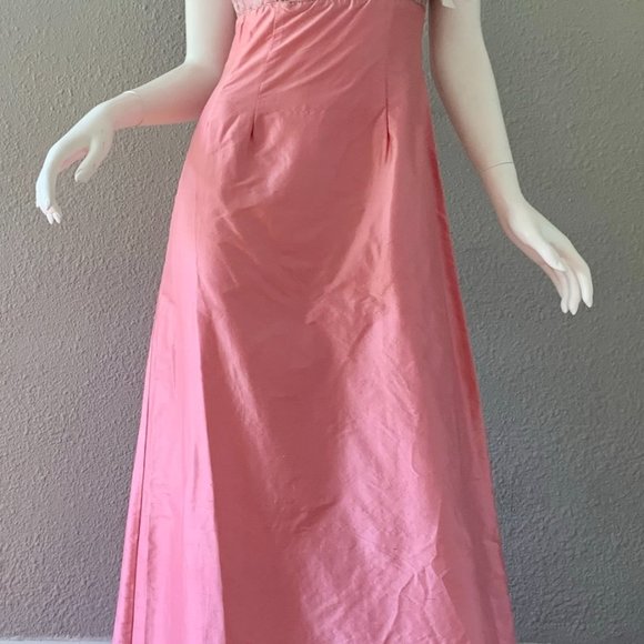 NOS Vintage WEDDING Pink SILK Empire Bridal DAMASK Formal Prom Dress XS - Picture 8 of 11